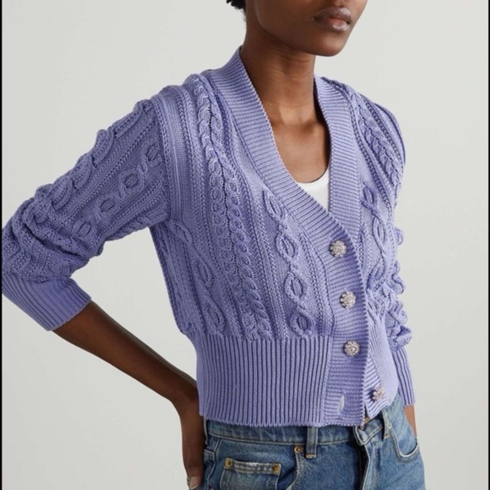 Golden Goose Crystal Embellished Cable Knit Cardigan Sweater Size Small Lilac